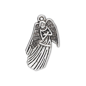 Charm, antique silver-plated &quot;pewter&quot; (zinc-based alloy), 28x17mm single-sided angel. Sold per pkg of 10.