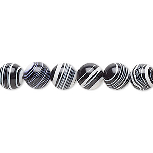 Bead, resin, black and white, 8mm round. Sold per 15-1/2&quot; to 16&quot; strand.