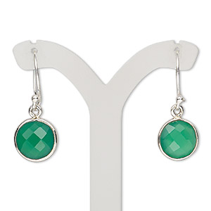 Earring, Create Compliments&reg;, green onyx (dyed) and sterling silver, 28-30mm with round and fishhook ear wire, 21 gauge. Sold per pair.