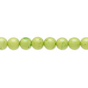 Bead, magnesite (dyed / stabilized), lime green, 5-6mm round, B grade, Mohs hardness 3-1/2 to 4. Sold per 16-inch strand.