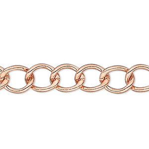 Chain, copper-plated copper, 4mm curb, 7-1/2 inches with lobster claw clasp. Sold individually.