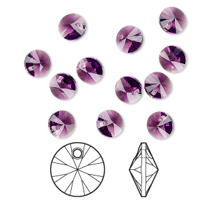 Drop, Crystal Passions&reg;, amethyst, 6mm mini disk pendant (6428). Sold per pkg of 12.