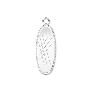 Drop, silver-plated brass, 23x9mm oval with beaded edge and 22x8mm oval bezel setting. Sold per pkg of 6.