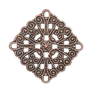 Focal, antique copper-plated brass, 34mm filigree square. Sold per pkg of 10.