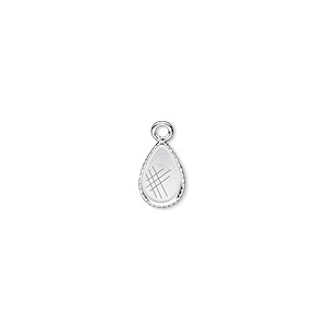 Drop, silver-plated brass, 9x6mm pear with beaded edge and 8x5mm pear bezel setting. Sold per pkg of 24.