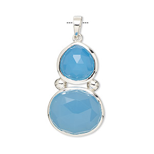 Pendant, Create Compliments&reg;, sterling silver and chalcedony (dyed), blue, 27x16mm single-sided freeform, Mohs hardness 6-1/2 to 7. Sold individually.
