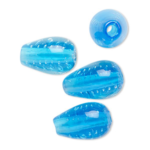 Bead, lampworked glass, translucent aqua blue, 17x11mm teardrop. Sold per pkg of 4.