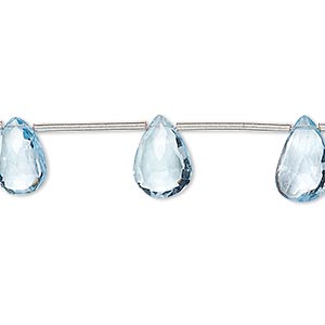 Bead, sky blue topaz (irradiated), 9x5mm-11x7mm graduated hand-cut top-drilled faceted puffed teardrop, B grade, Mohs hardness 8. Sold per pkg of 10 beads.