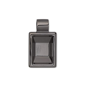 Pendant, Almost Instant Jewelry&reg;, gunmetal-plated &quot;pewter&quot; (zinc-based alloy), 24x14mm single-sided rectangle with 14x10mm rectangle setting and tube bail. Sold individually.