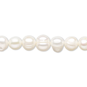 Pearl, cultured freshwater (bleached), white, 7-9mm semi-round, D grade, Mohs hardness 2-1/2 to 4. Sold per 16-inch strand.