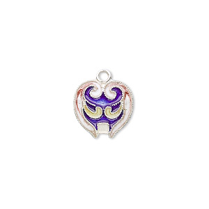 Drop, sterling silver with cloisonn&#233;, blue, 14x12mm mask. Sold individually.