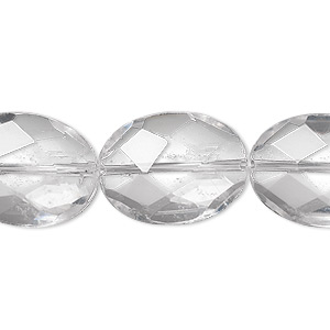 Bead, quartz crystal (natural), 20x15mm faceted oval, A- grade, Mohs hardness 7. Sold per 8-inch strand, approximately 10 beads.