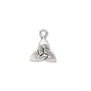 Drop, antiqued &quot;pewter&quot; (zinc-based alloy), 11x11x11mm triangle with Celtic knot. Sold per pkg of 2.
