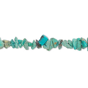 Bead, turquoise / magnesite / &quot;turquoise&quot; (resin) (dyed / stabilized / imitation), blue, small chip, Mohs hardness 5 to 6. Sold per 15-inch strand.