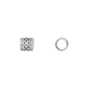 Bead, Dione&reg; and JBB Findings, antiqued sterling silver, 7mm rondelle with lattice pattern. Sold per pkg of 4.
