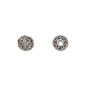 Bead, antiqued pewter (tin-based alloy), 8mm round with circles. Sold per pkg of 4.