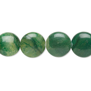 Bead, African aventurine (natural), 12mm puffed flat round, B grade, Mohs hardness 7. Sold per 8-inch strand, approximately 10 beads.