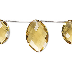Bead, golden quartz (heated), 16x12mm and 21x15mm hand-cut top-drilled faceted puffed marquise, B grade, Mohs hardness 7. Sold per pkg of 3 beads.