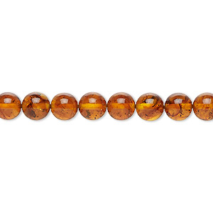 Bead, amber and resin (assembled), 6mm round, Mohs hardness 2 to 2-1/2. Sold per 15-1/2&quot; to 16&quot; strand.