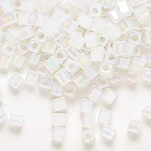 Seed bead, Miyuki, glass, opaque rainbow white, (SB550R), 3.5-3.7mm square. Sold per 25-gram pkg.