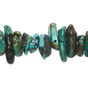 Bead, turquoise (dyed / stabilized), blue, extra-large chip, Mohs hardness 5 to 6. Sold per 15-inch strand.