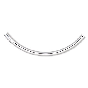 Bead, silver-plated brass, 50x3mm curved tube. Sold per pkg of 100.