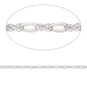 Chain, silver-plated brass, 2mm figure 8. Sold per pkg of 5 feet.