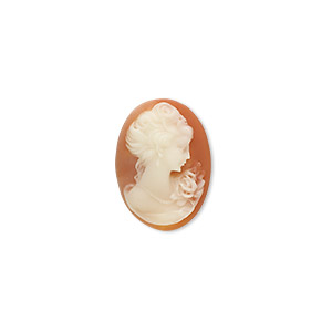 Cabochon, acrylic, peach and white, 18x13mm right- and left-facing non-calibrated oval cameo with woman. Sold per pkg of 2.