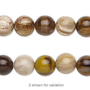 Bead, petrified wood (natural), 10mm round, B grade, Mohs hardness 6-1/2 to 7. Sold per 8-inch strand, approximately 20 beads.