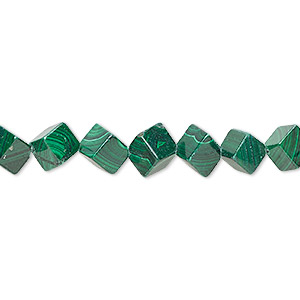 Bead, malachite (natural), 6mm diagonally drilled cube, B grade, Mohs hardness 3-1/2 to 4. Sold per 8-inch strand, approximately 20 beads.