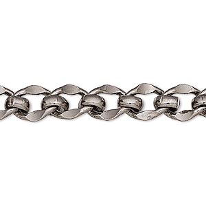 Chain, gunmetal-plated brass, 8mm long and short. Sold per pkg of 5 feet.