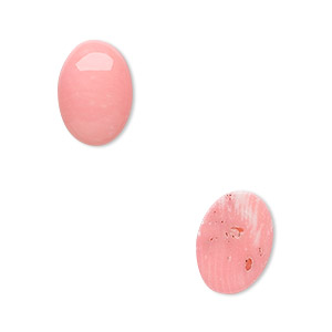 Cabochon, bamboo coral (dyed), pink, 14x10mm calibrated oval, Mohs hardness 3-1/2 to 4. Sold per pkg of 2.