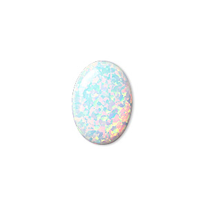 Cabochon, &quot;opal&quot; (silica and epoxy) (man-made), white, 18x13mm calibrated oval. Sold individually.