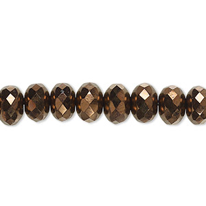 Bead, Czech fire-polished glass, opaque bronze, 9x5mm faceted rondelle. Sold per 15-1/2&quot; to 16&quot; strand.