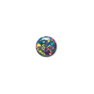 Cabochon, &quot;opal&quot; (silica and epoxy) (man-made), multicolored, 10mm calibrated round. Sold individually.