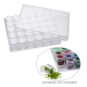 Organizer, clear plastic, 6-3/8 x 5-3/8 x 1-1/2 inch rectangle with 30 containers. Sold individually.