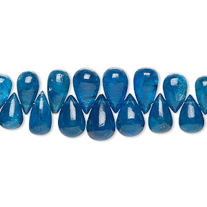 Bead, blue apatite (natural), 5x3mm-9x6mm graduated hand-cut top-drilled teardrop, B grade, Mohs hardness 5. Sold per 8-inch strand, approximately 70 beads.