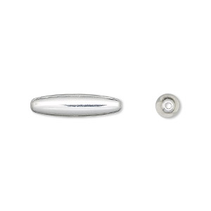 Bead, silver-plated brass, 19x5mm oval. Sold per pkg of 100.