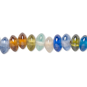 Bead, lampworked glass, translucent multicolored luster, 7x2mm-8x5mm rondelle. Sold per 15-1/2&quot; to 16&quot; strand.