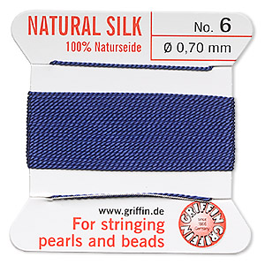 Thread, Griffin, silk, dark blue, size #6. Sold per 2-meter card (approximately 78 inches).