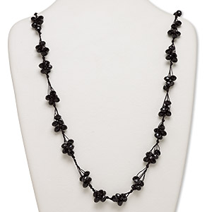 Necklace, glass and nylon cord, black, 8x6mm faceted rondelle, 32-inch continuous loop. Sold individually.