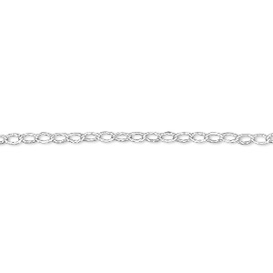 Chain, sterling silver, 3x2mm flat ribbed cable. Sold per pkg of 5 feet.