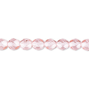Bead, Czech fire-polished dipped d&#233;cor glass, translucent pink, 6mm faceted round. Sold per 15-1/2&quot; to 16&quot; strand, approximately 65 beads.