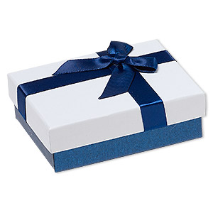 Gift box, cardboard / paper / velveteen / nylon, blue shimmer / white / black, 1 x 2-1/2 x 3-1/2 ...
