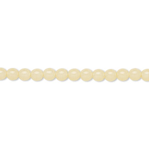 Bead, Czech dipped d&#233;cor glass druk, opaque cream, 4mm round. Sold per 15-1/2&quot; to 16&quot; strand.