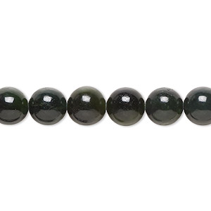 Bead, nephrite jade (natural), medium to dark, 8mm round, C grade, Mohs hardness 6 to 6-1/2. Sold per 15-1/2&quot; to 16&quot; strand.