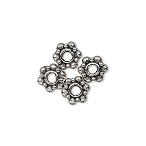 Bead, antiqued pewter (tin-based alloy), 8x4.5mm beaded rondelle, 2.5mm hole. Sold per pkg of 4.