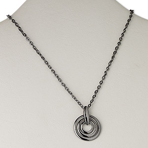 Necklace, gunmetal-plated brass, 27mm triple-circle, 16 inches with 3-inch extender chain and lobster claw clasp. Sold individually.