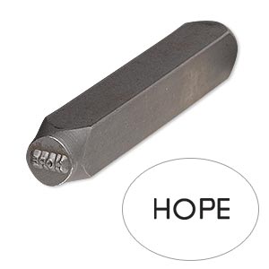 Stamp punch, tempered chrome vanadium steel, 6x2.5mm &quot;HOPE,&quot; 2-3/4 x 3/8 inches. Sold individually.