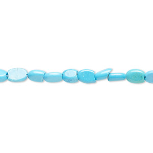 Bead, magnesite (dyed / stabilized), blue, 6x4mm flat oval, C grade, Mohs hardness 3-1/2 to 4. Sold per 16-inch strand.